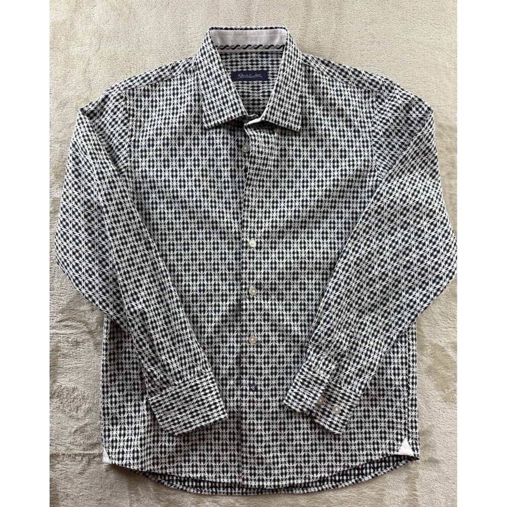 Robert Graham Shirt Youth M 10/12 Black White Abstract Kaleidoscope Pattern NICE